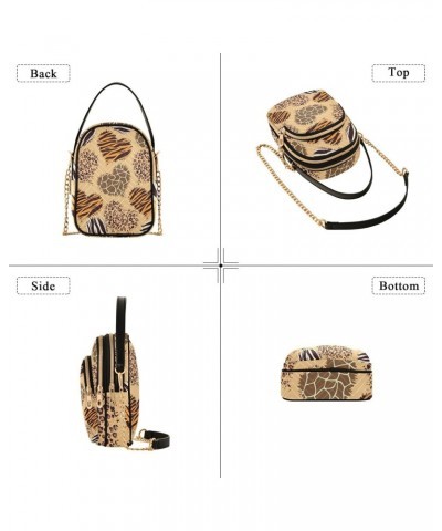 Leopard Hearts Multi Pockets Crossbody Bags for Women Zip Cell Phone Purse Wallet Bag with Detachable Shoulder Strap Cross Bo...