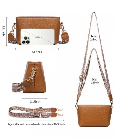 Crossbody Bags for Women Small Genuine Leather Shoulder Purse Cross Body Bag with Wristlet Top Zipper Type 6 Brown $11.96 Cro...