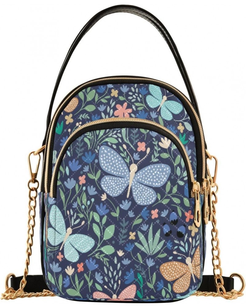 Blue Yellow Butterflies Flowers Crossbody Bags for Women,Phone Purses Traveling Shoulder Bags $9.45 Crossbody Bags