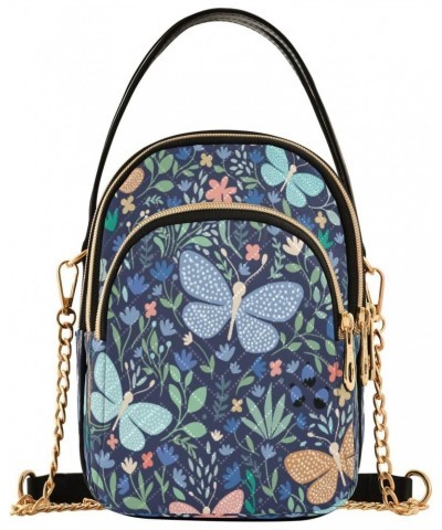 Blue Yellow Butterflies Flowers Crossbody Bags for Women,Phone Purses Traveling Shoulder Bags $9.45 Crossbody Bags