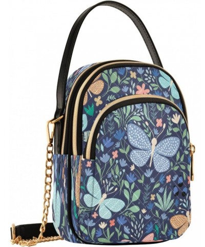 Blue Yellow Butterflies Flowers Crossbody Bags for Women,Phone Purses Traveling Shoulder Bags $9.45 Crossbody Bags