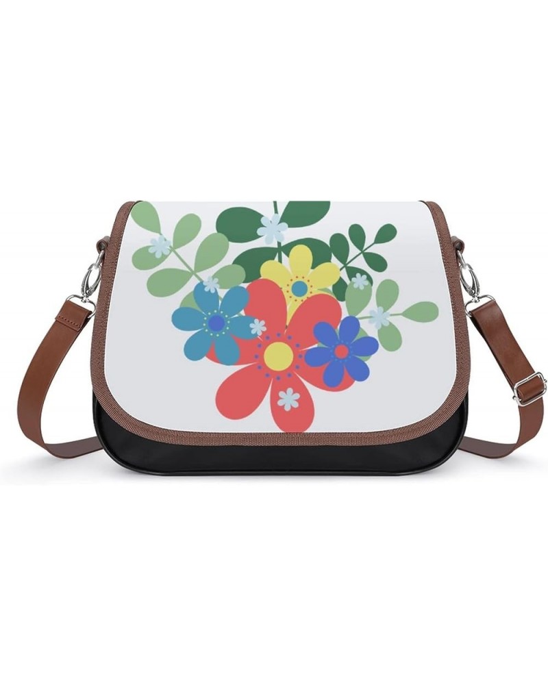 Printed Crossbody Bags Women City Leather Shoulder Bag Satchel Hobo Bags Trendy Colorful Butterfly Plant Color2 $22.50 Hobo Bags