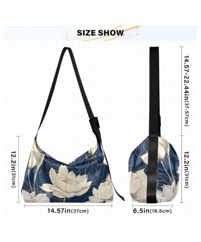 Lotus Flowers Blue Hobo Shoulder Bag for Women Men PU Leather Crossbody Bag Slouchy Tote Handbags for Working Traveling Shopp...