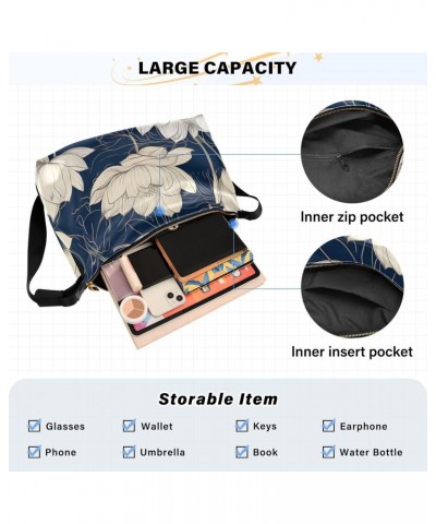 Lotus Flowers Blue Hobo Shoulder Bag for Women Men PU Leather Crossbody Bag Slouchy Tote Handbags for Working Traveling Shopp...