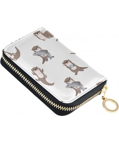 Sea Otters RFID Credit Card Holder Leather With Zipper Card Case Wallet for Women Girls $10.82 Wallets