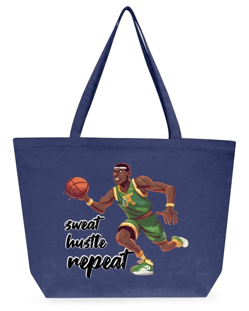 Sweat Hustle Repeat Cotton Tote Bag - Gifts for Sports Fans - Gifts for Basketball Lovers Washed Navy $20.67 Totes