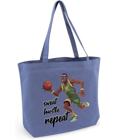 Sweat Hustle Repeat Cotton Tote Bag - Gifts for Sports Fans - Gifts for Basketball Lovers Washed Navy $20.67 Totes