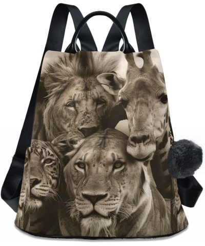 Valentine's Day Couples Backpack Purse for Women Rucksack Anti Theft Handbag with Pompom Travel Bag African Animals Photo $22...