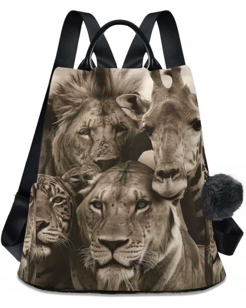 Valentine's Day Couples Backpack Purse for Women Rucksack Anti Theft Handbag with Pompom Travel Bag African Animals Photo $22...