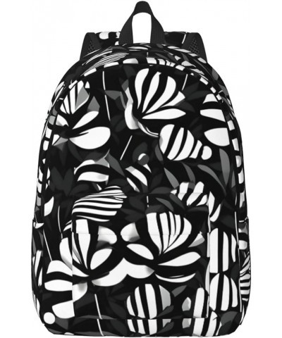 Black White Striped Flowers Print Casual Double Shoulder Daypack,Anti-Theft Travel Canvas Backpack For Men And Women Black Sm...