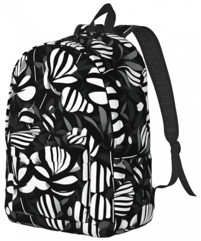 Black White Striped Flowers Print Casual Double Shoulder Daypack,Anti-Theft Travel Canvas Backpack For Men And Women Black Sm...