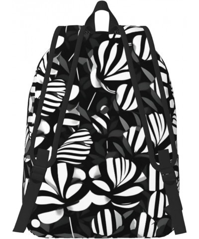 Black White Striped Flowers Print Casual Double Shoulder Daypack,Anti-Theft Travel Canvas Backpack For Men And Women Black Sm...