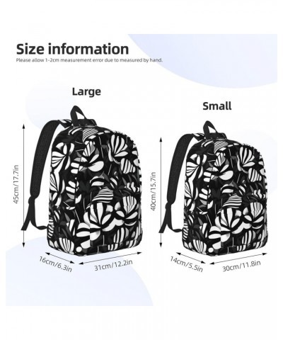 Black White Striped Flowers Print Casual Double Shoulder Daypack,Anti-Theft Travel Canvas Backpack For Men And Women Black Sm...