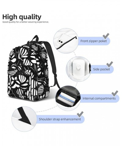 Black White Striped Flowers Print Casual Double Shoulder Daypack,Anti-Theft Travel Canvas Backpack For Men And Women Black Sm...