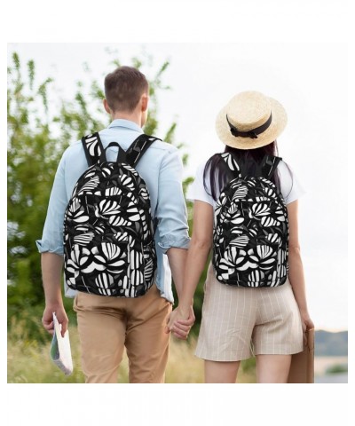 Black White Striped Flowers Print Casual Double Shoulder Daypack,Anti-Theft Travel Canvas Backpack For Men And Women Black Sm...