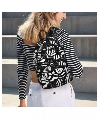 Black White Striped Flowers Print Casual Double Shoulder Daypack,Anti-Theft Travel Canvas Backpack For Men And Women Black Sm...