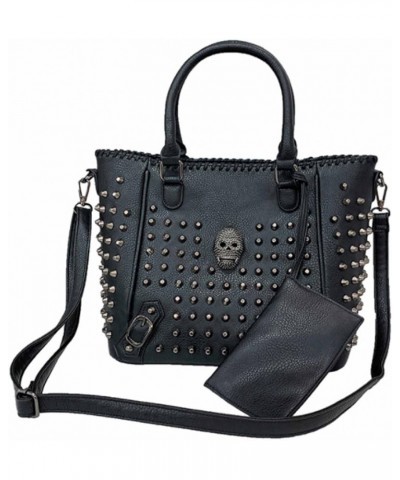 Women Punk 2PCS Purse Top-handle Handbag Clutch PU Leather Satchel Tote Skull Rivet Shoulder Bags Wallet Black Black $37.82 T...