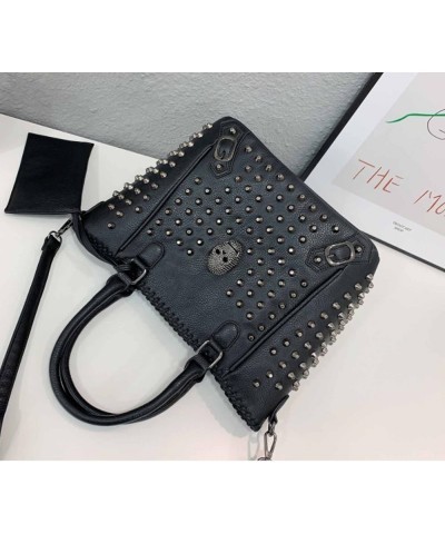 Women Punk 2PCS Purse Top-handle Handbag Clutch PU Leather Satchel Tote Skull Rivet Shoulder Bags Wallet Black Black $37.82 T...