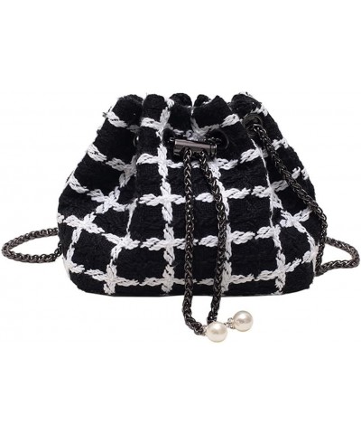 Women Mini Woolen Drawstring Bag Small Bucket Bag Crossbody Shoulder Bag Handbag Purse Bag Stachel for Womens Black $27.91 Totes