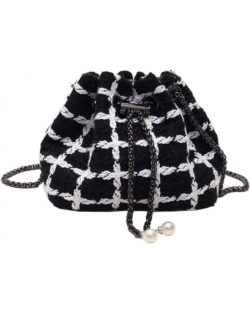 Women Mini Woolen Drawstring Bag Small Bucket Bag Crossbody Shoulder Bag Handbag Purse Bag Stachel for Womens Black $27.91 Totes