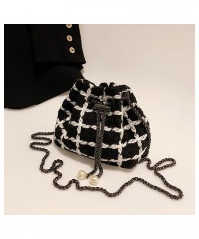 Women Mini Woolen Drawstring Bag Small Bucket Bag Crossbody Shoulder Bag Handbag Purse Bag Stachel for Womens Black $27.91 Totes