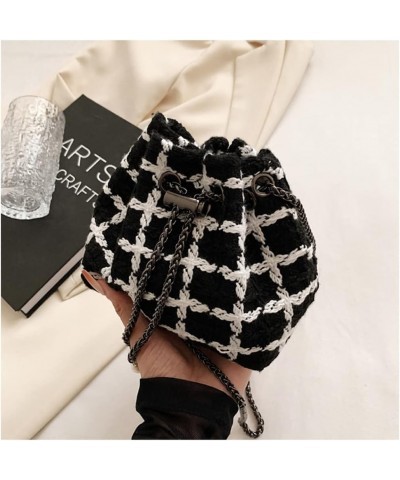 Women Mini Woolen Drawstring Bag Small Bucket Bag Crossbody Shoulder Bag Handbag Purse Bag Stachel for Womens Black $27.91 Totes