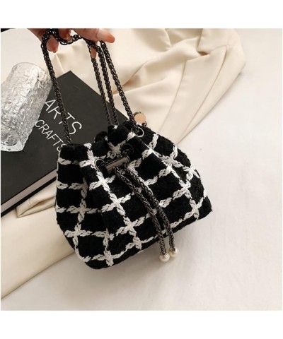 Women Mini Woolen Drawstring Bag Small Bucket Bag Crossbody Shoulder Bag Handbag Purse Bag Stachel for Womens Black $27.91 Totes