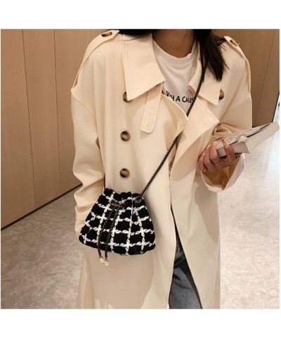 Women Mini Woolen Drawstring Bag Small Bucket Bag Crossbody Shoulder Bag Handbag Purse Bag Stachel for Womens Black $27.91 Totes