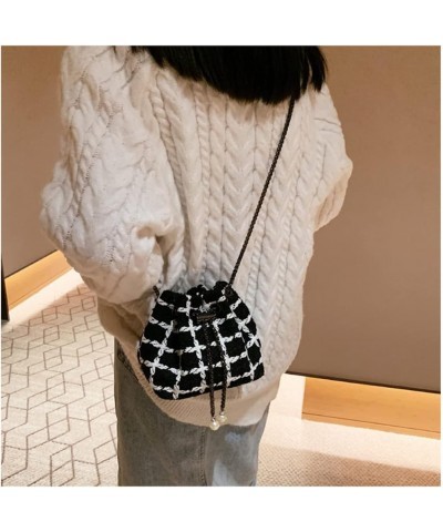 Women Mini Woolen Drawstring Bag Small Bucket Bag Crossbody Shoulder Bag Handbag Purse Bag Stachel for Womens Black $27.91 Totes