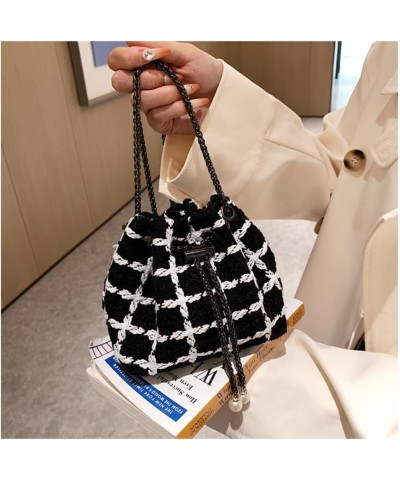 Women Mini Woolen Drawstring Bag Small Bucket Bag Crossbody Shoulder Bag Handbag Purse Bag Stachel for Womens Black $27.91 Totes