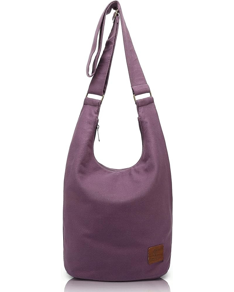 Women Hippie Crossbody Bag Top Zip Large capacity Canvas Sling Bag Jacquard cloth Handmade Bags Purple $12.74 Crossbody Bags