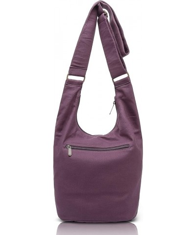 Women Hippie Crossbody Bag Top Zip Large capacity Canvas Sling Bag Jacquard cloth Handmade Bags Purple $12.74 Crossbody Bags