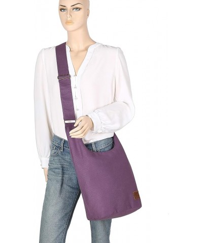 Women Hippie Crossbody Bag Top Zip Large capacity Canvas Sling Bag Jacquard cloth Handmade Bags Purple $12.74 Crossbody Bags