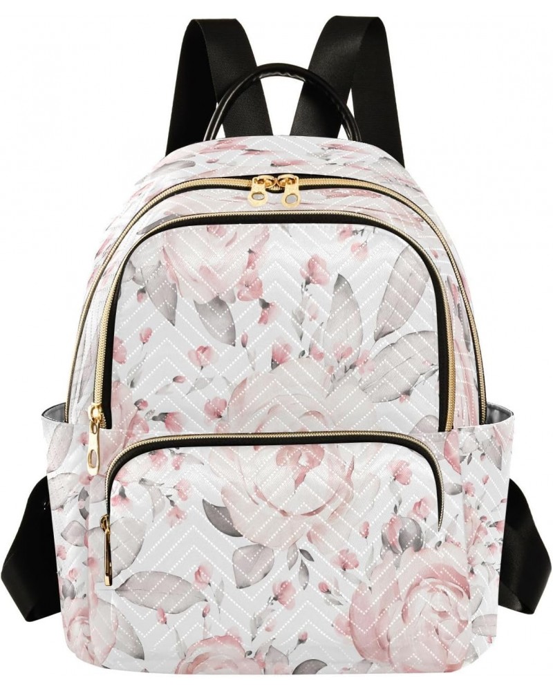 Pink Flowers Roses Peonies Backpack for Women Purse Bag Travel Handbag Shoulder Bag $16.80 Backpacks