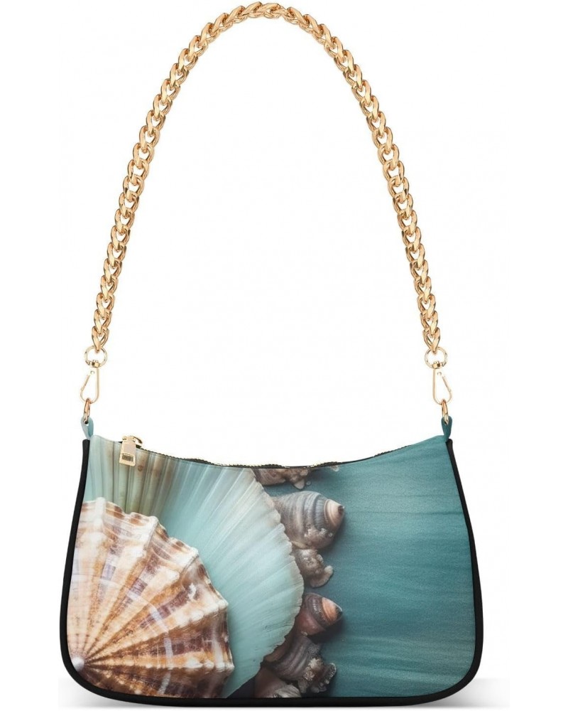 Crossbody Bags for Women Shoulder Purse Blue Sea Shell Handbags Stylish Clutch Purse with Chain Strap $12.60 Shoulder Bags