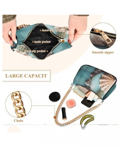 Crossbody Bags for Women Shoulder Purse Blue Sea Shell Handbags Stylish Clutch Purse with Chain Strap $12.60 Shoulder Bags