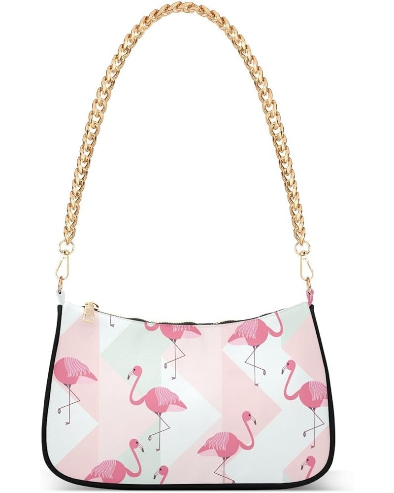 Polka Pink Flamingo Simple Bag with Compartments, Lightweight Handbags, 18x28x7cm, Gold Chain Pink Flamingo $16.19 Evening Bags