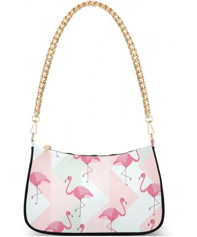 Polka Pink Flamingo Simple Bag with Compartments, Lightweight Handbags, 18x28x7cm, Gold Chain Pink Flamingo $16.19 Evening Bags