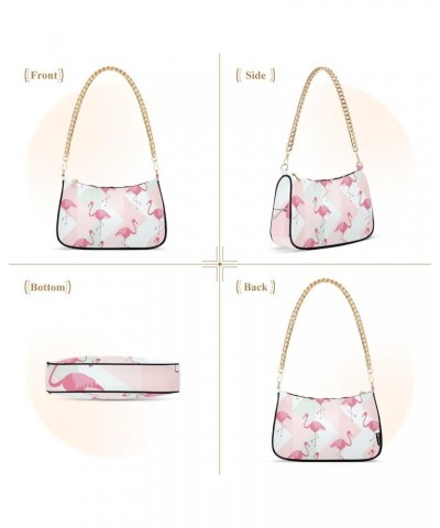 Polka Pink Flamingo Simple Bag with Compartments, Lightweight Handbags, 18x28x7cm, Gold Chain Pink Flamingo $16.19 Evening Bags