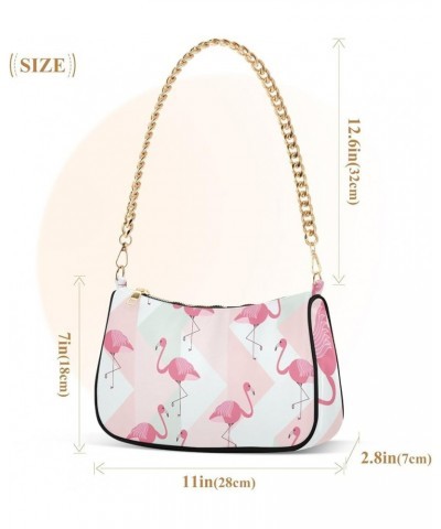 Polka Pink Flamingo Simple Bag with Compartments, Lightweight Handbags, 18x28x7cm, Gold Chain Pink Flamingo $16.19 Evening Bags