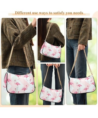 Polka Pink Flamingo Simple Bag with Compartments, Lightweight Handbags, 18x28x7cm, Gold Chain Pink Flamingo $16.19 Evening Bags