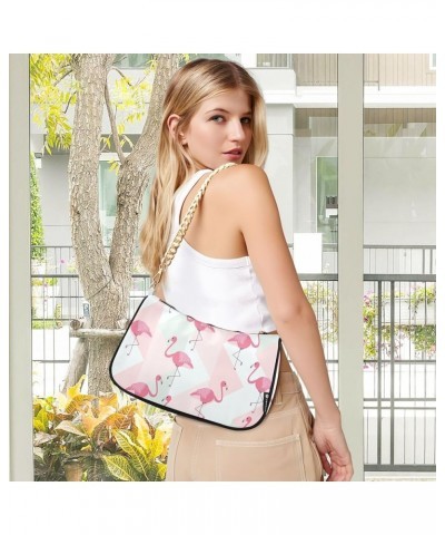 Polka Pink Flamingo Simple Bag with Compartments, Lightweight Handbags, 18x28x7cm, Gold Chain Pink Flamingo $16.19 Evening Bags