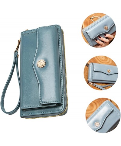 Portable Wallet 2 Pcs Long Wallet Pu Clip Student Fashion Wrist Band Wallet 18.5X10X3CM Blue $14.99 Clutches