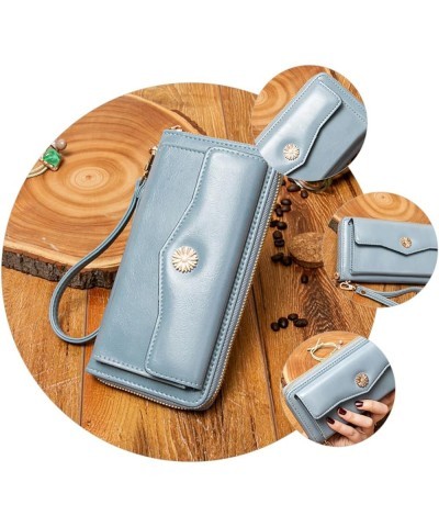 Portable Wallet 2 Pcs Long Wallet Pu Clip Student Fashion Wrist Band Wallet 18.5X10X3CM Blue $14.99 Clutches