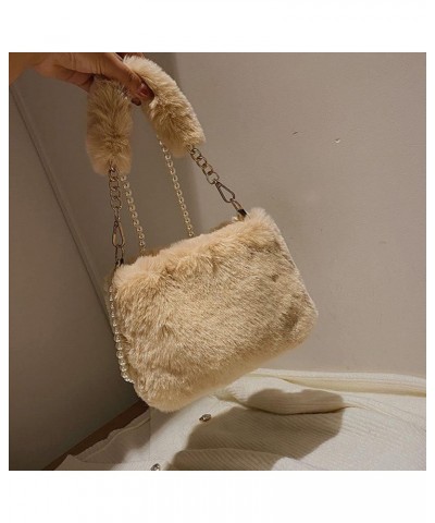 Plush Shoulders Bags Pearl Chain Bag Women Winter Plush Bags Soft Fluffy Bags Solid Furry Temperament Handbag Faux Fur Should...