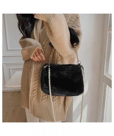 Plush Shoulders Bags Pearl Chain Bag Women Winter Plush Bags Soft Fluffy Bags Solid Furry Temperament Handbag Faux Fur Should...