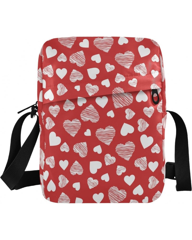 Crossbody Phone Bag Red with White Hearts Small Messenger Shoulder Bag Cash Handbag Wallet Purse(236br3a) $9.02 Crossbody Bags