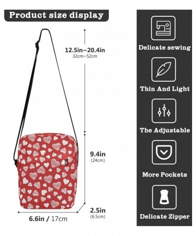 Crossbody Phone Bag Red with White Hearts Small Messenger Shoulder Bag Cash Handbag Wallet Purse(236br3a) $9.02 Crossbody Bags