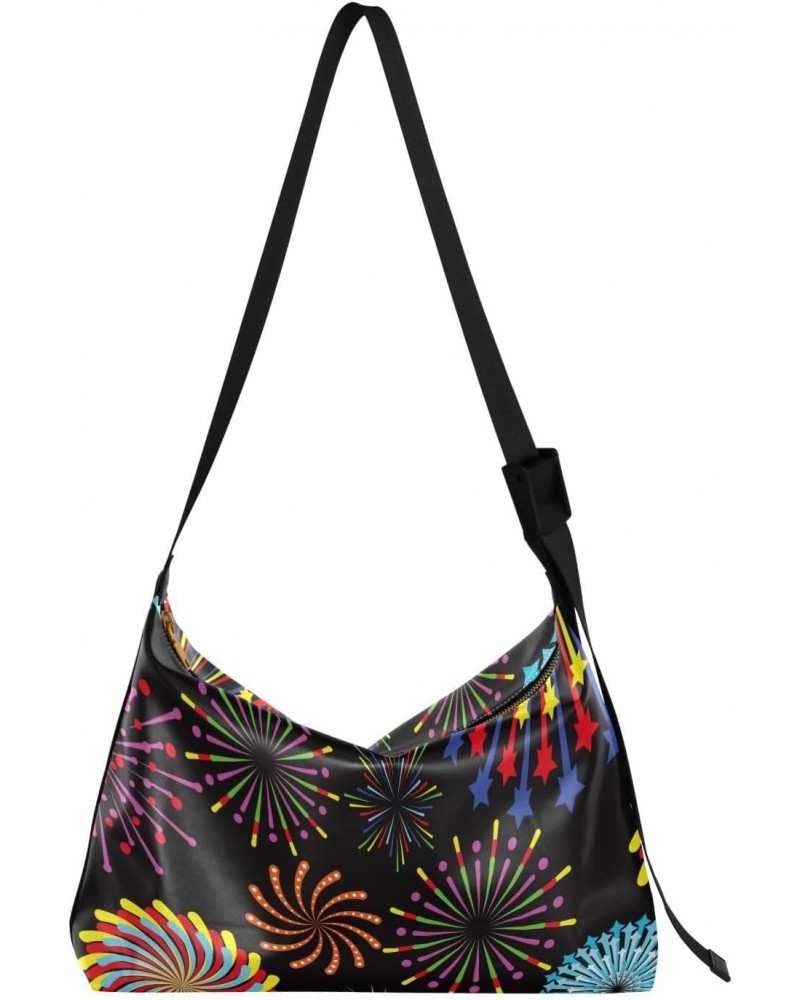 Colorful Fireworks Pattern Crossbody Bags for Women PU Leather Large Shoulder Bag Hobo Purse $14.85 Hobo Bags