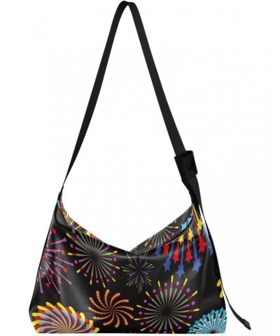 Colorful Fireworks Pattern Crossbody Bags for Women PU Leather Large Shoulder Bag Hobo Purse $14.85 Hobo Bags